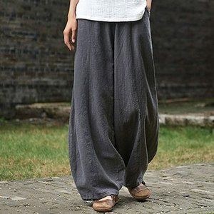 Women's Casual Cotton Linen Baggy Pants with Elastic Waist Relax Fit Lantern Tro